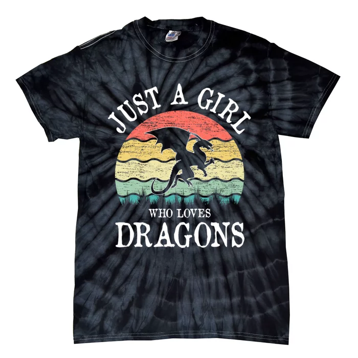 Just A Girl Who Loves Dragons Vintage Retro Tie-Dye T-Shirt