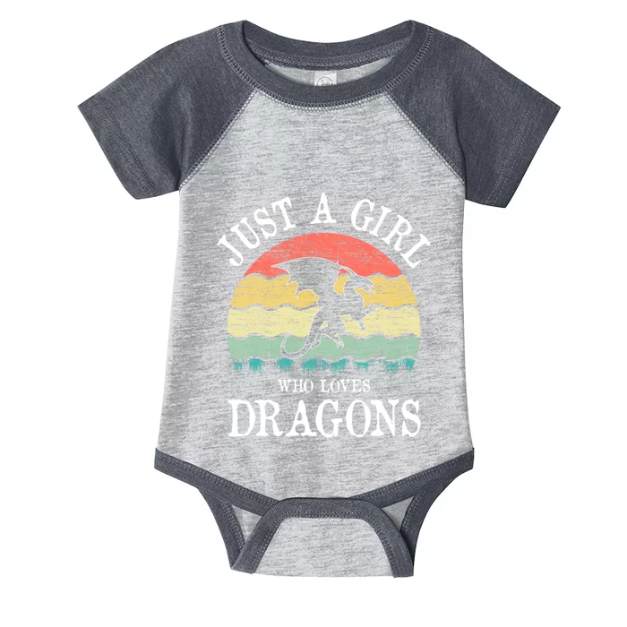 Just A Girl Who Loves Dragons Vintage Retro Infant Baby Jersey Bodysuit