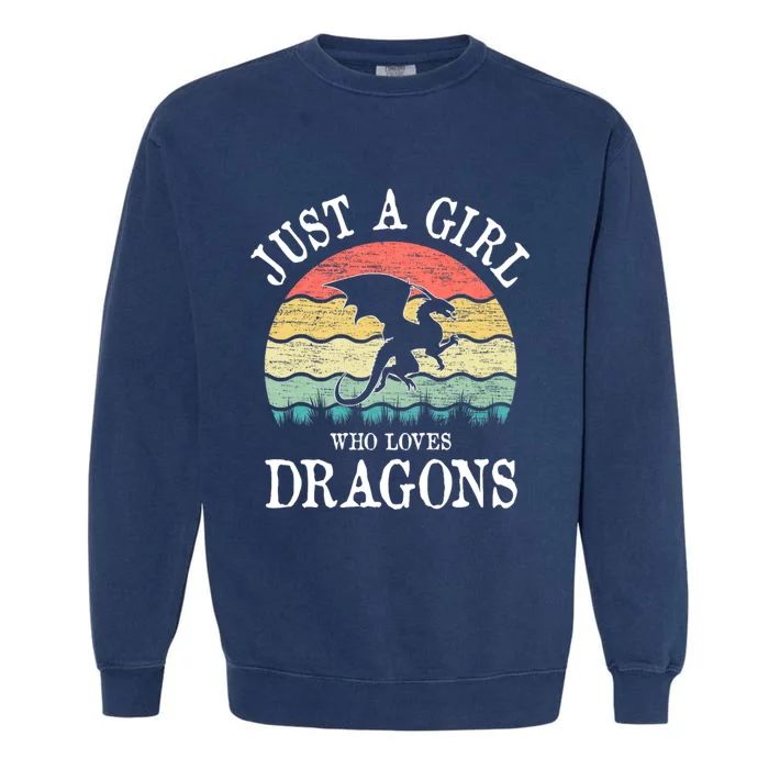 Just A Girl Who Loves Dragons Vintage Retro Garment-Dyed Sweatshirt