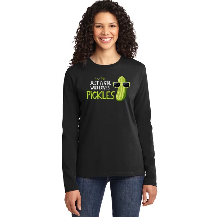 Just A Girl Who Loves Pickles Cuts Pickles Cooking Birthday Ladies Long Sleeve Shirt