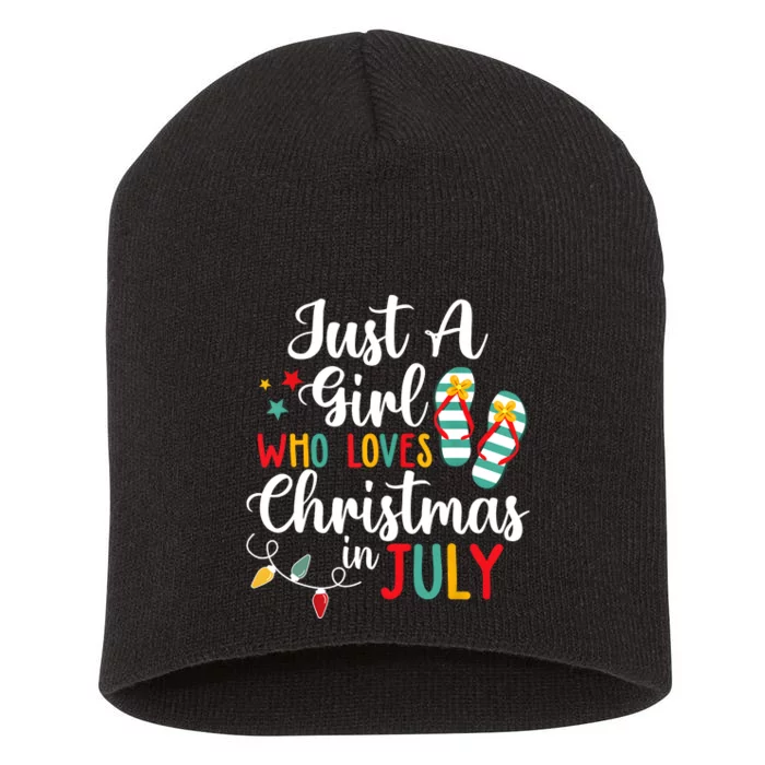 Just A Girl Who Loves Christmas In Jully Summer Beach Women Short Acrylic Beanie