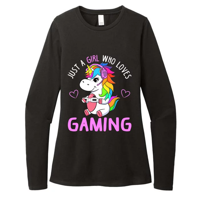 Just A Girl Who Loves Gaming Cute Gamer Unicorn Gift Wo Womens CVC Long Sleeve Shirt