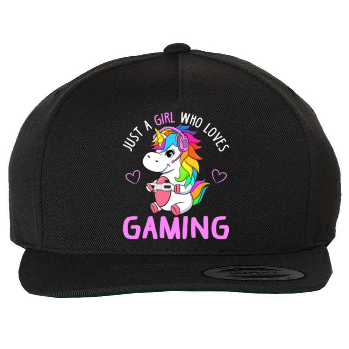 Just A Girl Who Loves Gaming Cute Gamer Unicorn Gift Wo Wool Snapback Cap