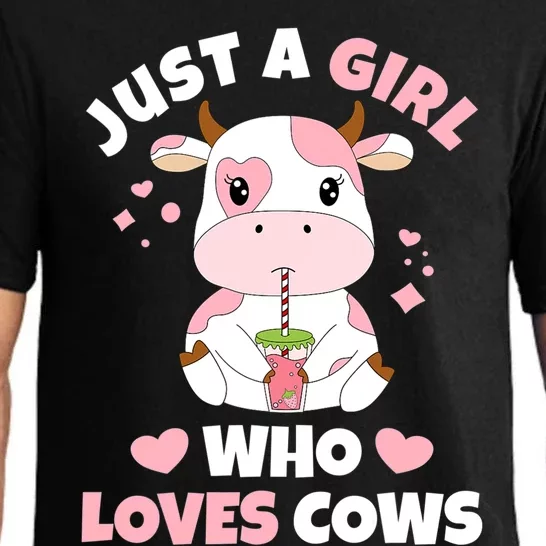 Just A Girl Who Loves Cows Cute Strawberry Cow Cowgirl Print Pajama Set