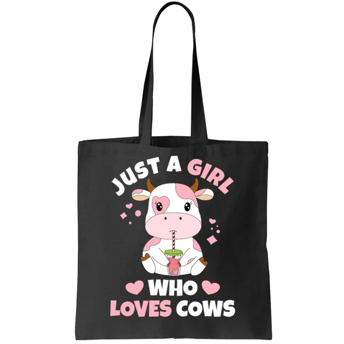 Just A Girl Who Loves Cows Cute Strawberry Cow Cowgirl Print Tote Bag