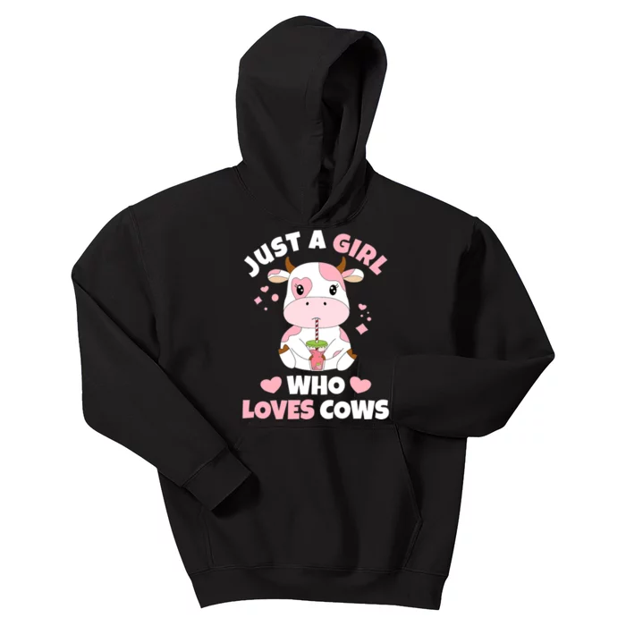 Just A Girl Who Loves Cows Cute Strawberry Cow Cowgirl Print Kids Hoodie