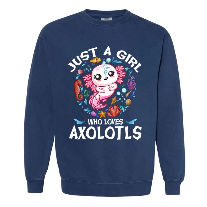 Just A Girl Who Loves Axolotls Cute Axolotl Kids Garment-Dyed Sweatshirt