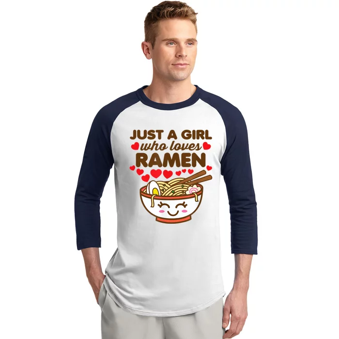 Just A Girl Who Loves Ramen Cute Kawaii Asian Noodles Lover Baseball Sleeve Shirt