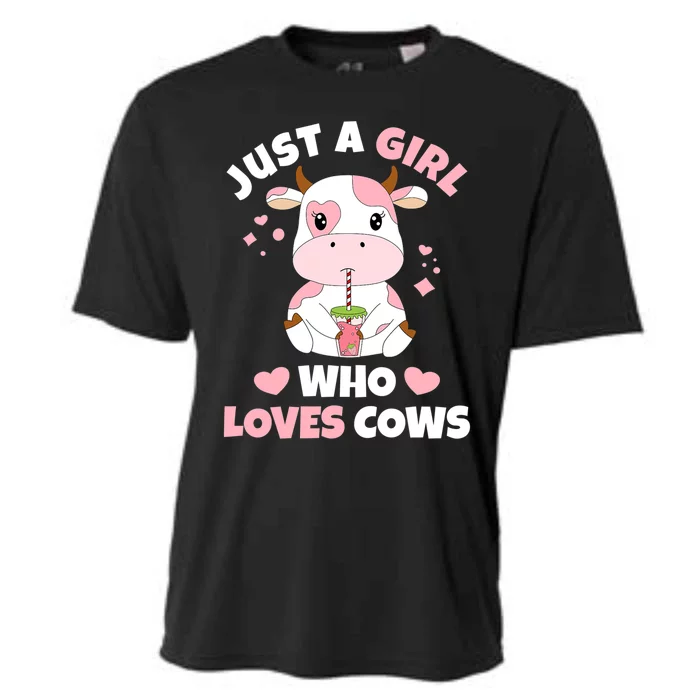 Just A Girl Who Loves Cows Cute Strawberry Cow Cowgirl Print Cooling Performance Crew T-Shirt