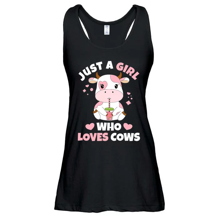 Just A Girl Who Loves Cows Cute Strawberry Cow Cowgirl Print Ladies Essential Flowy Tank