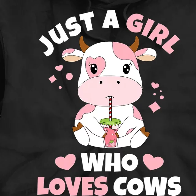 Just A Girl Who Loves Cows Cute Strawberry Cow Cowgirl Print Tie Dye Hoodie