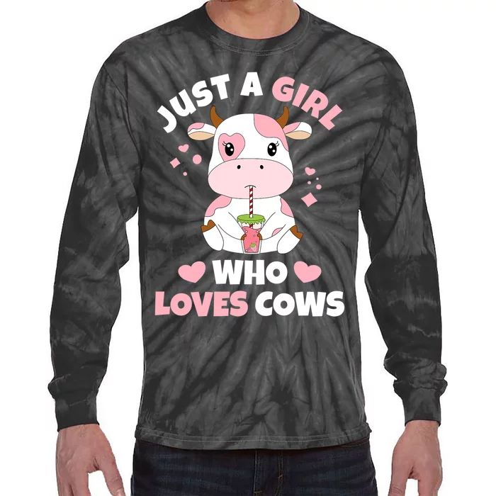 Just A Girl Who Loves Cows Cute Strawberry Cow Cowgirl Print Tie-Dye Long Sleeve Shirt