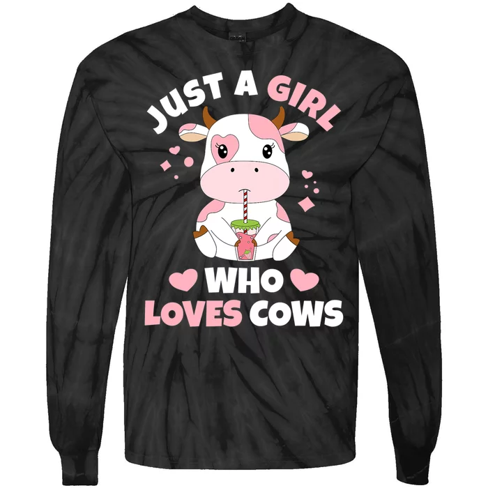 Just A Girl Who Loves Cows Cute Strawberry Cow Cowgirl Print Tie-Dye Long Sleeve Shirt