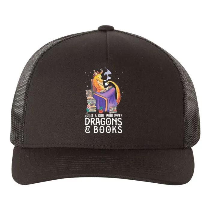 Just A Girl Who Loves Dragons & Books Book Nerds Yupoong Adult 5-Panel Trucker Hat