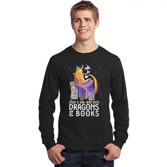 Just A Girl Who Loves Dragons & Books Book Nerds Long Sleeve Shirt