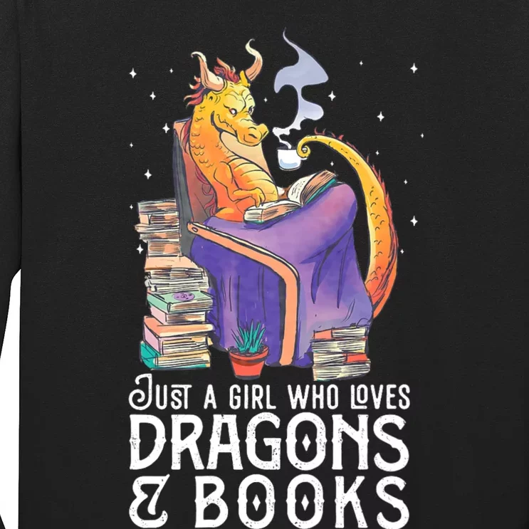 Just A Girl Who Loves Dragons & Books Book Nerds Long Sleeve Shirt