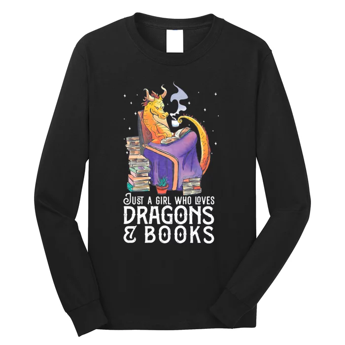 Just A Girl Who Loves Dragons & Books Book Nerds Long Sleeve Shirt