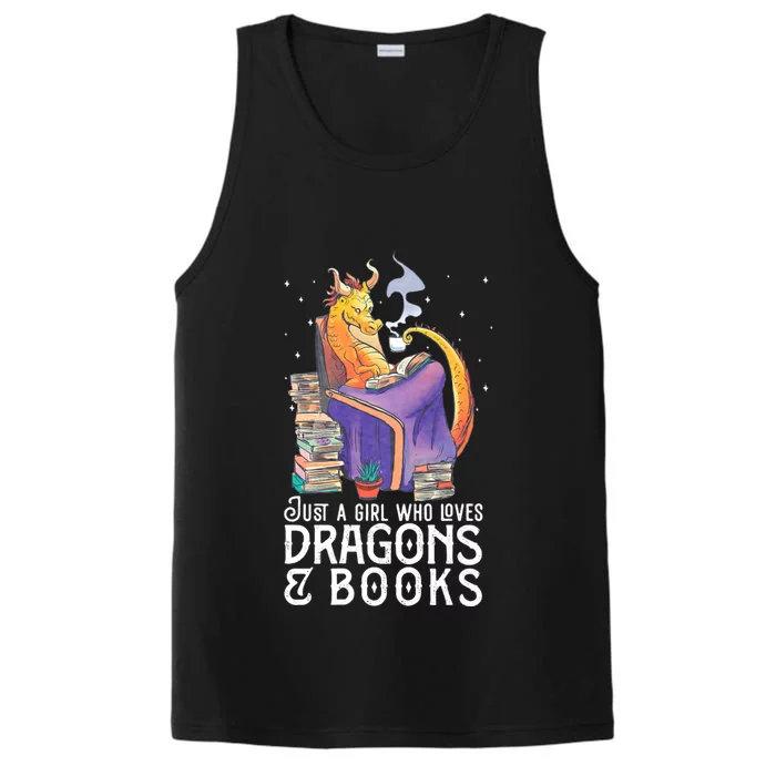 Just A Girl Who Loves Dragons & Books Book Nerds Performance Tank