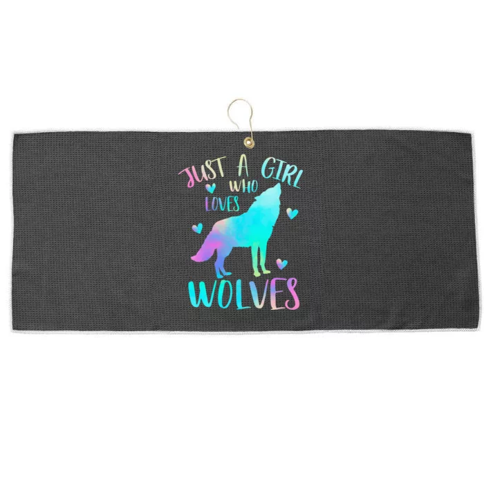 Just A Girl Who Loves Wolves Watercolor Cute Wolf Lover Large Microfiber Waffle Golf Towel