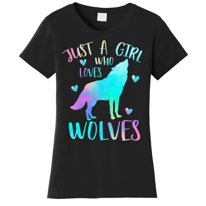 Just A Girl Who Loves Wolves Watercolor Cute Wolf Lover Women's T-Shirt