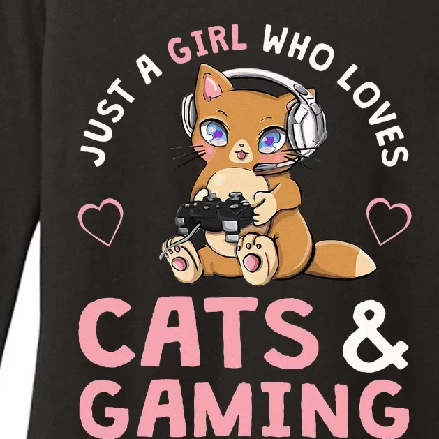 Just A Girl Who Loves Cats And Gaming Cute Gamer Cat Womens CVC Long Sleeve Shirt