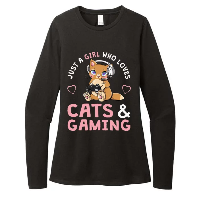 Just A Girl Who Loves Cats And Gaming Cute Gamer Cat Womens CVC Long Sleeve Shirt