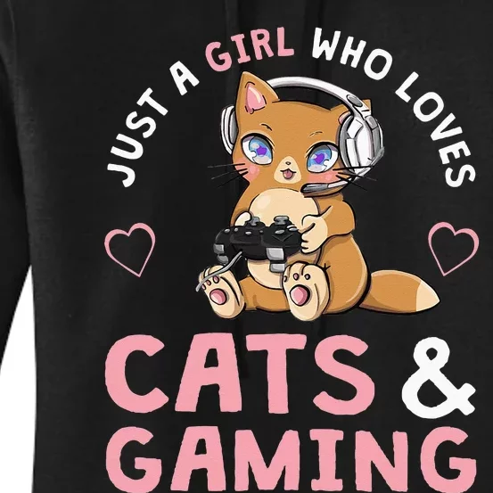 Just A Girl Who Loves Cats And Gaming Cute Gamer Cat Women's Pullover Hoodie