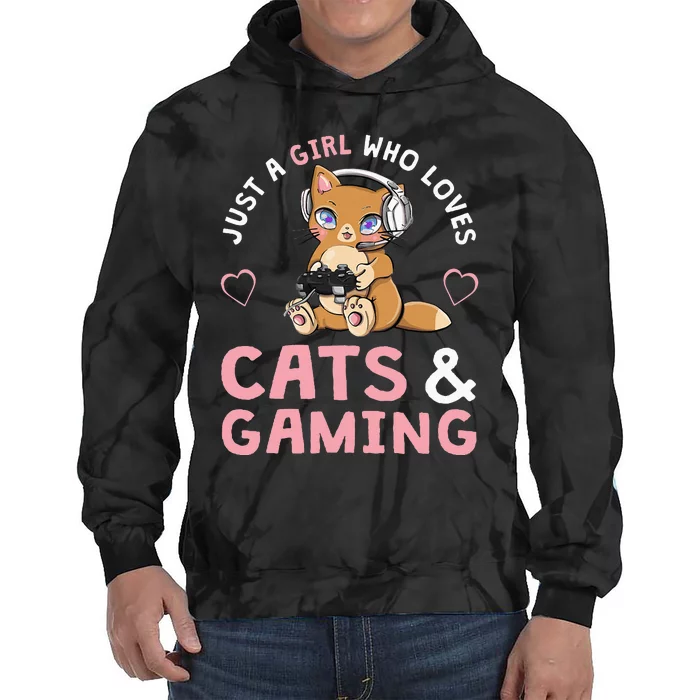 Just A Girl Who Loves Cats And Gaming Cute Gamer Cat Tie Dye Hoodie