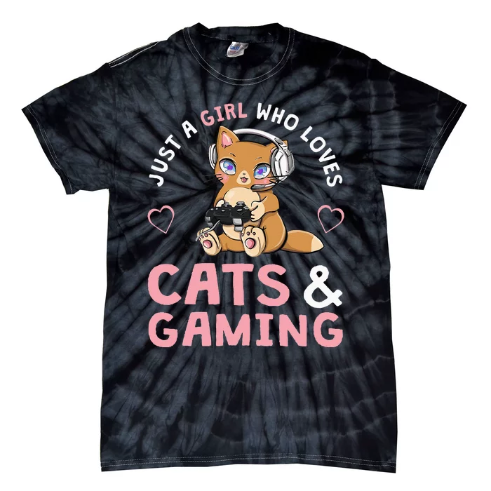 Just A Girl Who Loves Cats And Gaming Cute Gamer Cat Tie-Dye T-Shirt