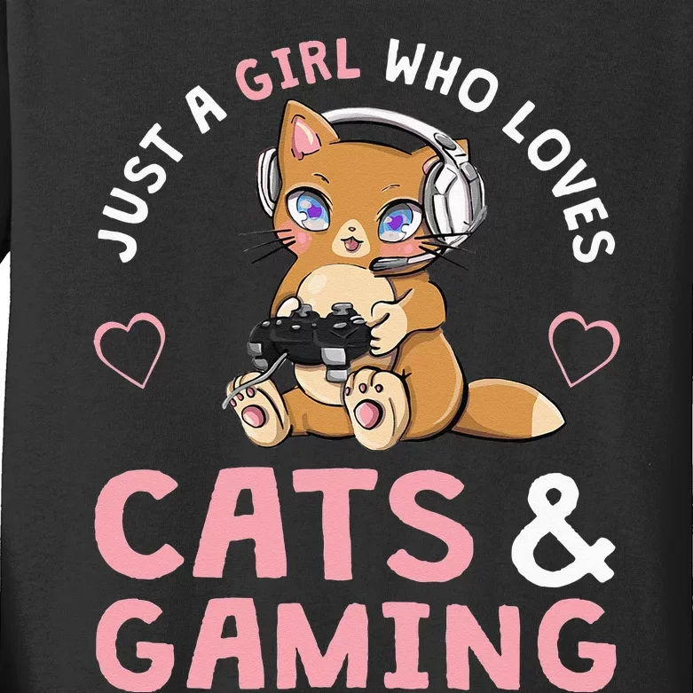 Just A Girl Who Loves Cats And Gaming Cute Gamer Cat Kids Long Sleeve Shirt