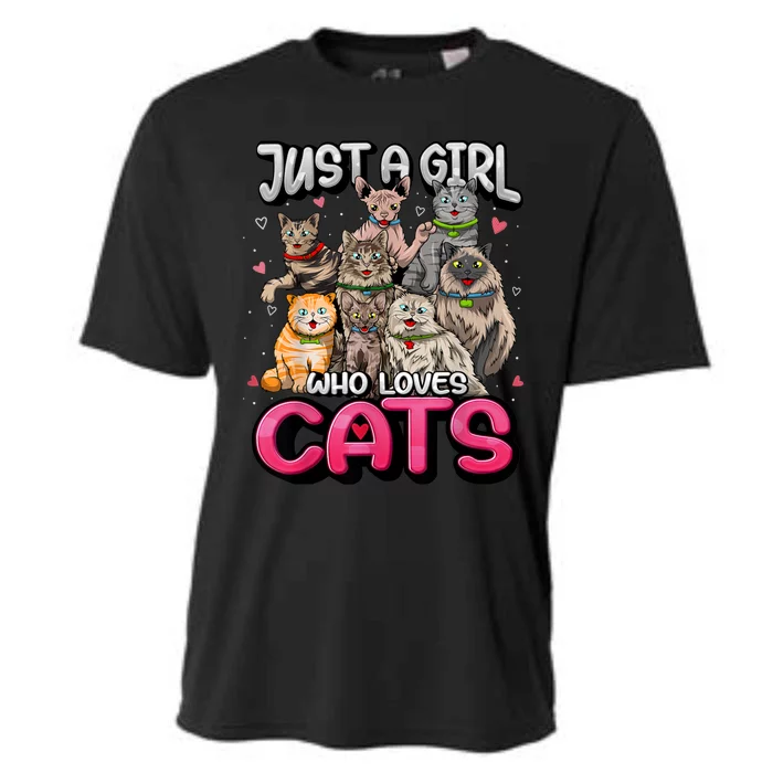 Just A Girl Who Loves Cats Cute Cat Lover Cat Mom Girl Cooling Performance Crew T-Shirt