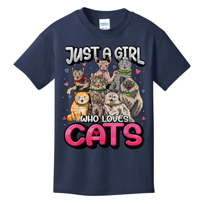 Just A Girl Who Loves Cats Cute Cat Lover Cat Mom Girl Kids T-Shirt