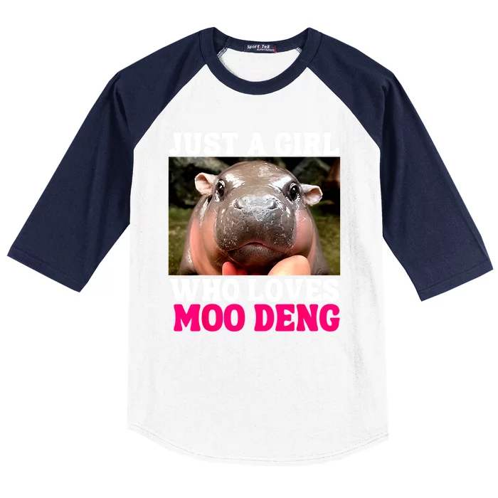 Just A Girl Who Loves Moo Deng Cute Baby Hippo Gift Baseball Sleeve Shirt