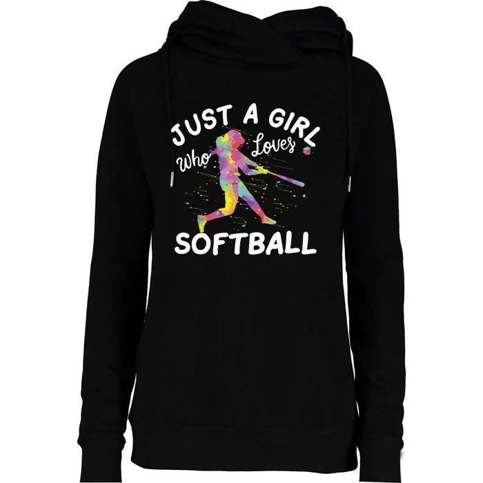 Just A Girl Who Loves Softball Womens Funnel Neck Pullover Hood