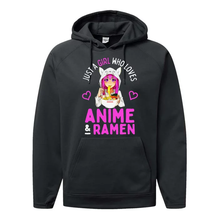 Just A Girl Who Loves Anime And Ramen Bowl Japanese Performance Fleece Hoodie