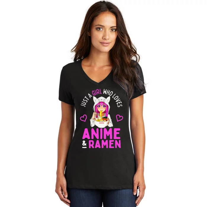 Just A Girl Who Loves Anime And Ramen Bowl Japanese Women's V-Neck T-Shirt