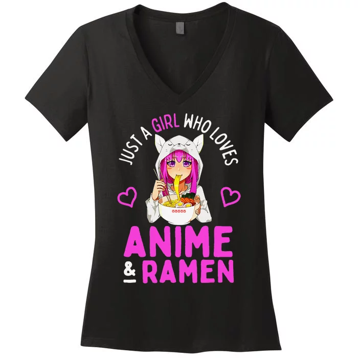 Just A Girl Who Loves Anime And Ramen Bowl Japanese Women's V-Neck T-Shirt