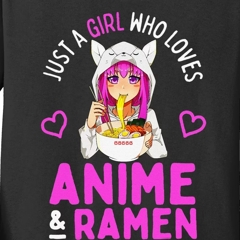 Just A Girl Who Loves Anime And Ramen Bowl Japanese Kids Long Sleeve Shirt