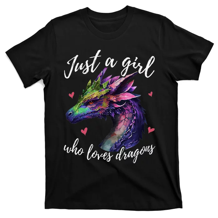 Just A Girl Who Loves Dragons Cute Dragon Watercolor Art T-Shirt