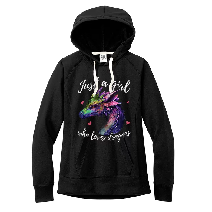 Just A Girl Who Loves Dragons Cute Dragon Watercolor Art Women's Fleece Hoodie