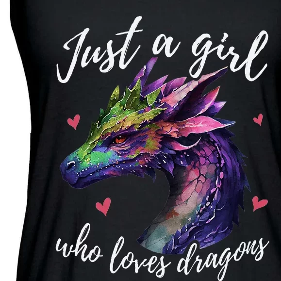 Just A Girl Who Loves Dragons Cute Dragon Watercolor Art Ladies Essential Flowy Tank