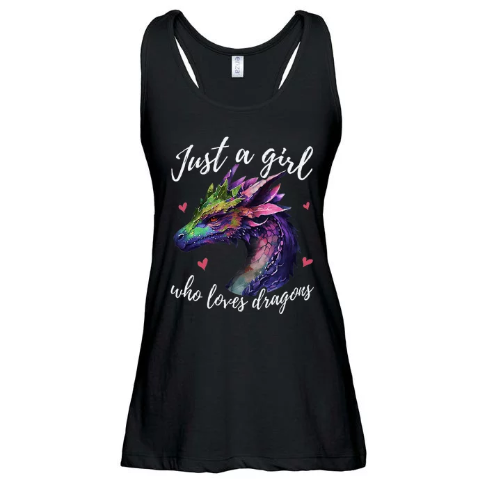 Just A Girl Who Loves Dragons Cute Dragon Watercolor Art Ladies Essential Flowy Tank