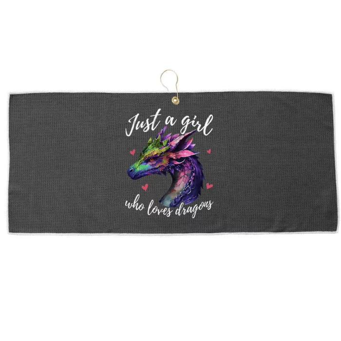 Just A Girl Who Loves Dragons Cute Dragon Watercolor Art Large Microfiber Waffle Golf Towel