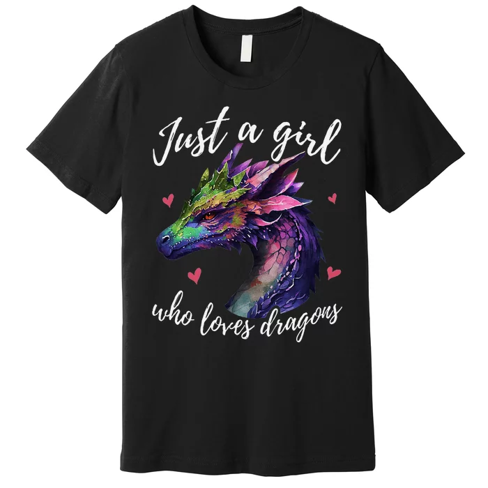 Just A Girl Who Loves Dragons Cute Dragon Watercolor Art Premium T-Shirt