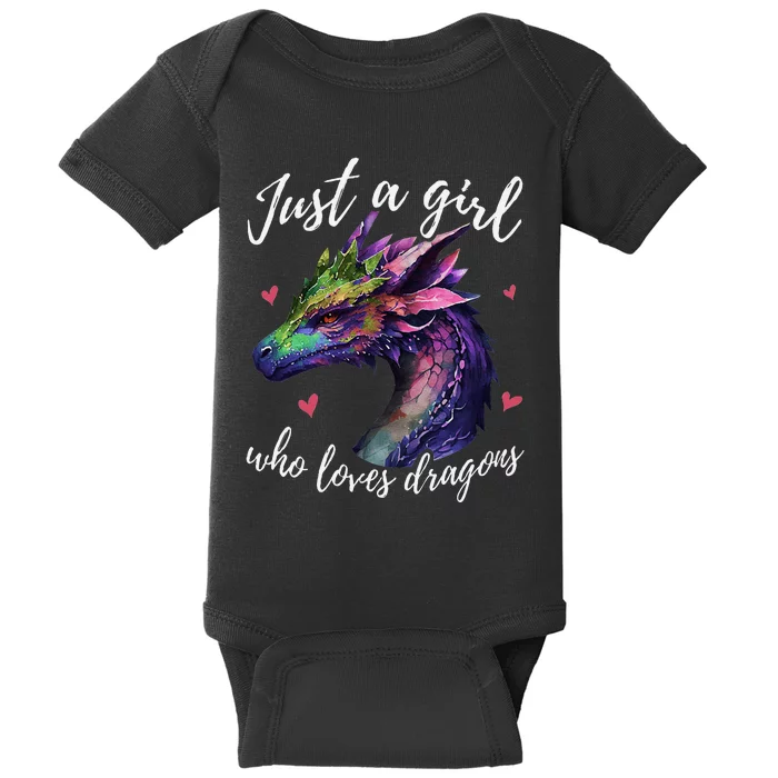 Just A Girl Who Loves Dragons Cute Dragon Watercolor Art Baby Bodysuit