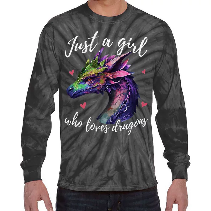 Just A Girl Who Loves Dragons Cute Dragon Watercolor Art Tie-Dye Long Sleeve Shirt