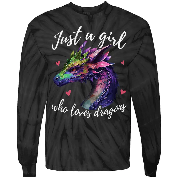 Just A Girl Who Loves Dragons Cute Dragon Watercolor Art Tie-Dye Long Sleeve Shirt