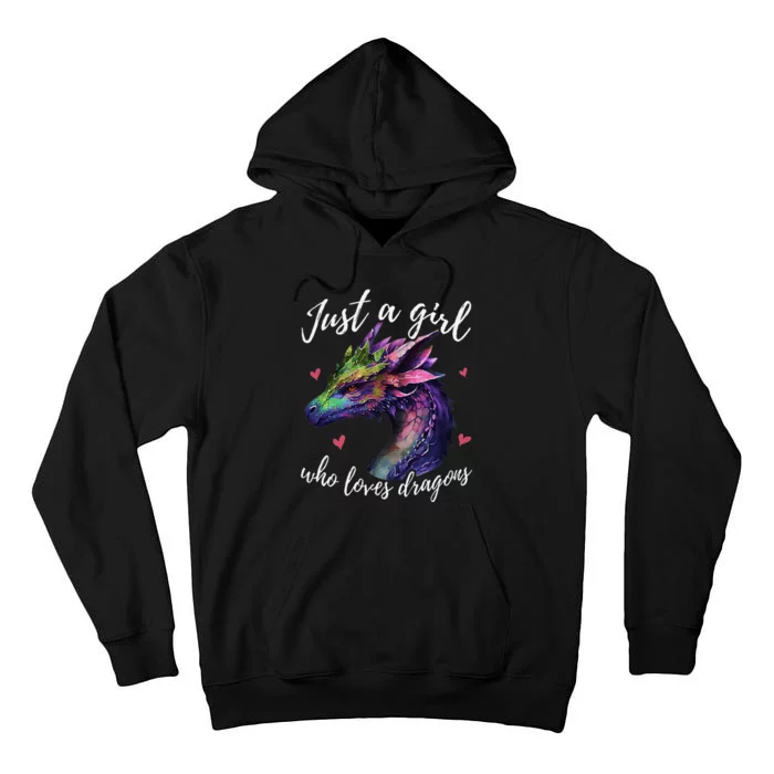 Just A Girl Who Loves Dragons Cute Dragon Watercolor Art Tall Hoodie