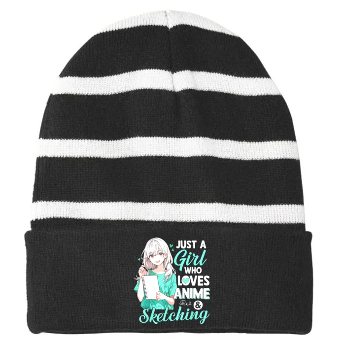 Just A Girl Who Loves Anime & Sketching Otaku Anime Costume Striped Beanie with Solid Band