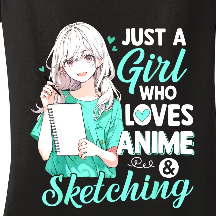 Just A Girl Who Loves Anime & Sketching Otaku Anime Costume Women's V-Neck T-Shirt